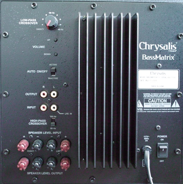 Chrysalis BassMatrix-12 Subwoofer Rear Panel