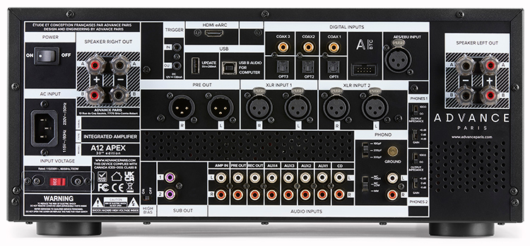 Advance Paris A12 APEX integrated amplifier Back View