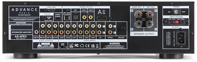 Advance Paris A8 APEX integrated amplifier Back View