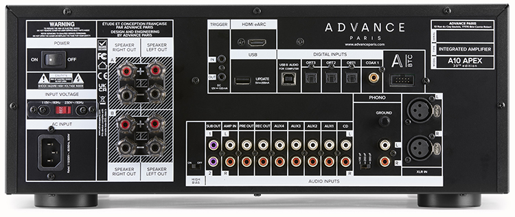 Advance Paris A10 APEX integrated amplifier Back View