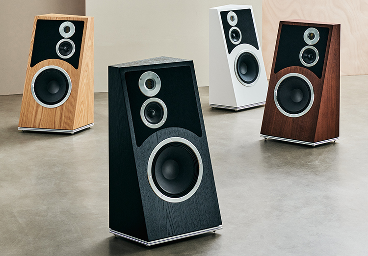 Audiovector Trapeze Reimagined 3-way floor standing loudspeakers in different color finishes Lifestyle View