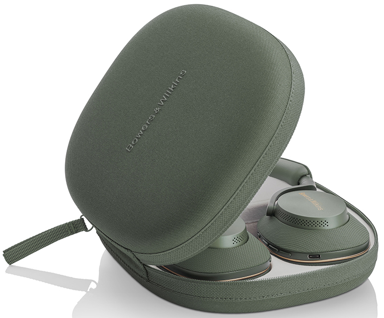 Bowers and Wilkins Px7 S2e headphone (Forest Green finish) inside Forest Green carrying case