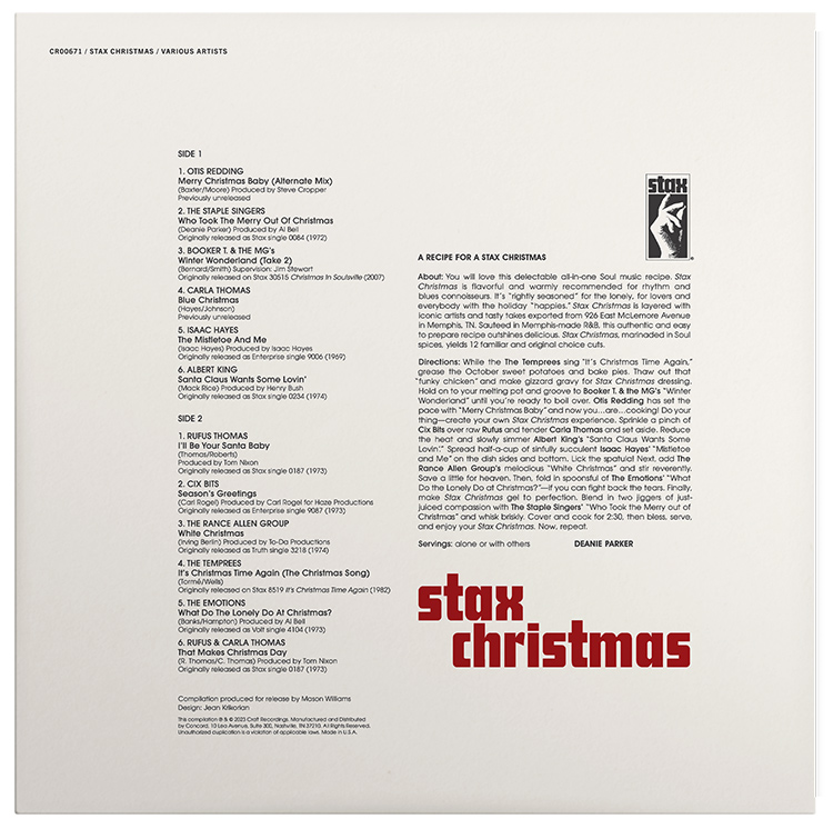 Stax Christmas LP Album Back View Cover