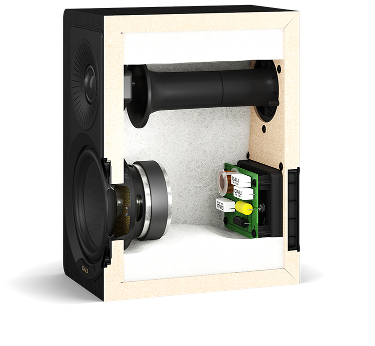 DALI KUPID compact high performance loudspeaker Black Ash color finish Side Angle Internal View