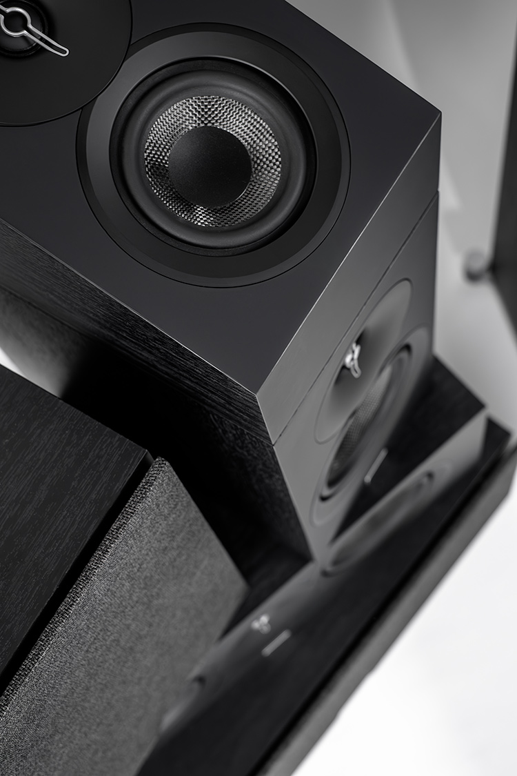 ELAC Debut 3.0 home theater product line of speakers Top Angle Close-up View