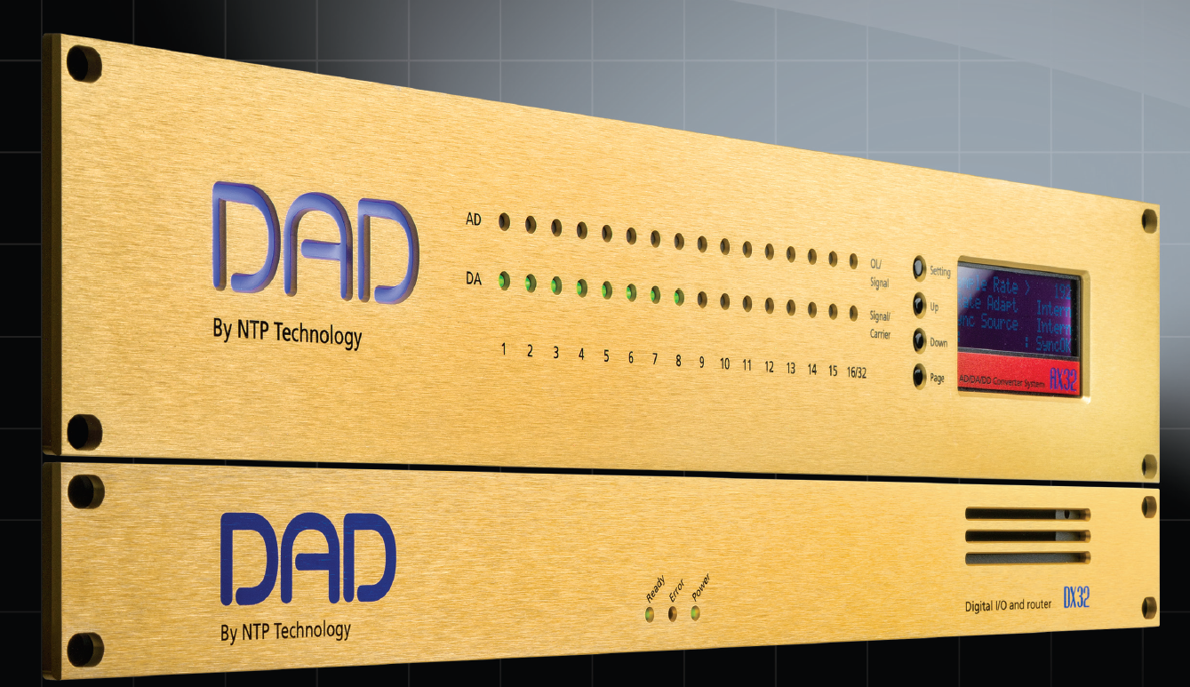 DAD AX32 32-channel ADC recording system and DX32 Digital I/O and router by NTP Technology