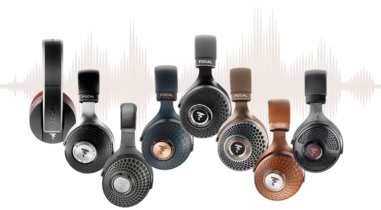 Eight Focal headphone products side by side view