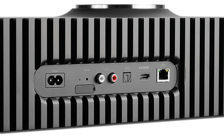 Focal Mu-so Hekla All-in-one Immersive Home Cinema System Rear Back Panel Angle Zoomed Close-up View