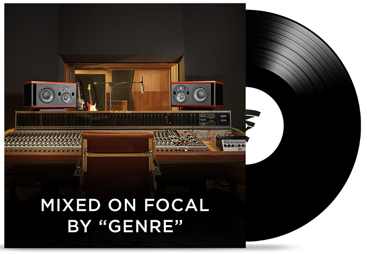 Focal Naim America Mixed on Focal By Genre album music cover artwork with black vinyl record sticking out to the right halfways