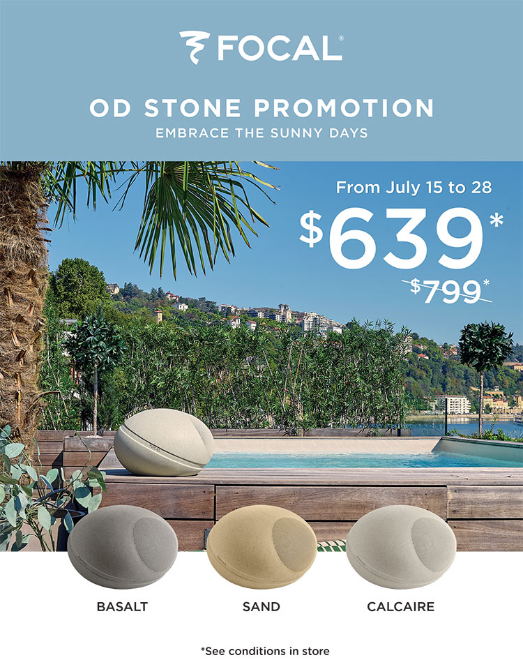 Focal OD STONE Outdoor landscape speakers PROMOTION EMBRACE THE SUNNY DAYS From July 15 to 28, 2024 Basalt, Sand, and Calcaire product model finishes Now $639 instead of $799 - See condition in store Promotion Rectangle-shaped Banner