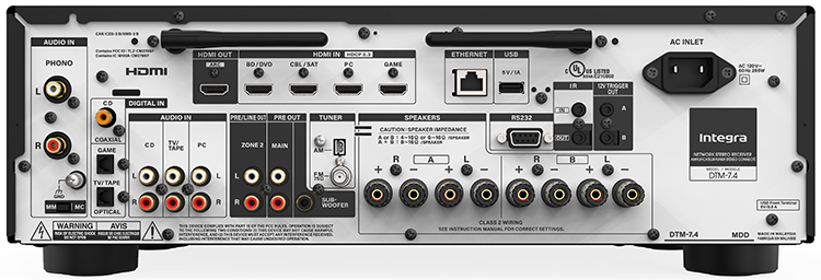 Integra DTM-7.4 Network Stereo Receiver Back View