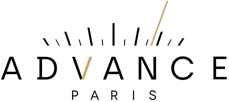 ADVANCE PARIS custom typography logo in black and dark gold