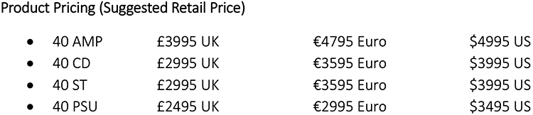 Cyrus Audio 40 Series – Products Pricing (Suggested Retail Price) Details