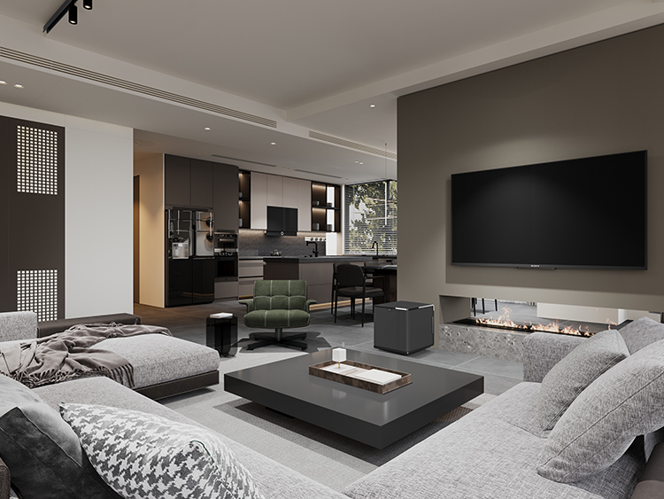 MartinLogan High Performance Grotto® Series Subwoofer featured in a modern lifestyle living room