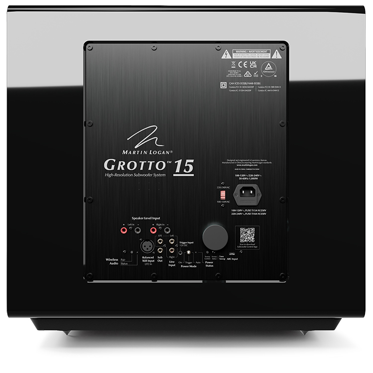 MartinLogan Grotto® 15 Gloss Black color finish Subwoofer Back View