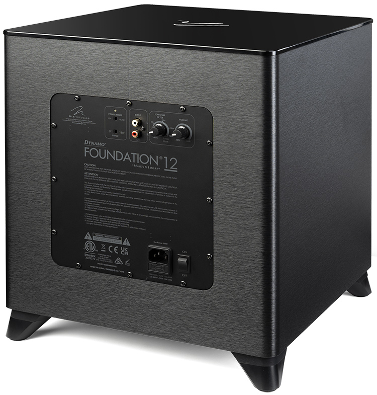 MartinLogan Dynamo Foundation 12 Brushed black Vinyl with High-Gloss Top Finish Back Angle View