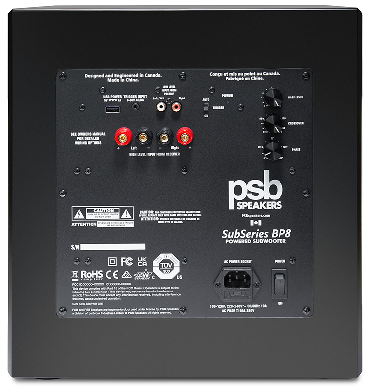 PSB Speakers SubSeries BP8 Powered Subwoofer (Black Finish) Rear View