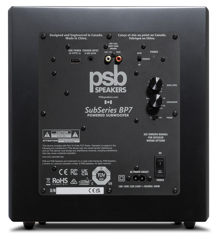 PSB Speakers SubSeries BP7 Powered Subwoofer Rear Panel View