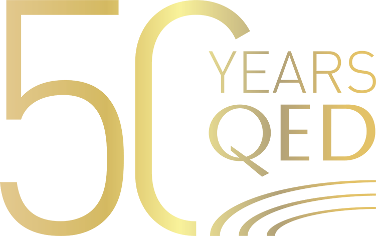 QED 50 Years logo in gold