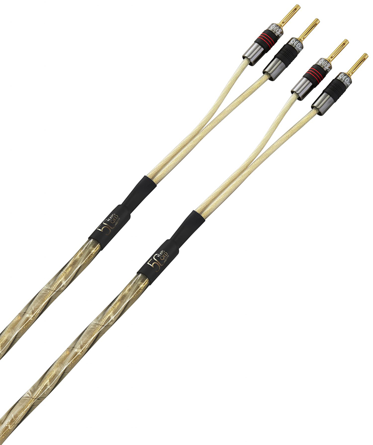 Close-up photograph perspective of the QED Golden Anniversary XT speaker cables Angle View