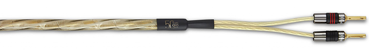 Close-up photograph perspective of the QED Golden Anniversary XT speaker cables Side View
