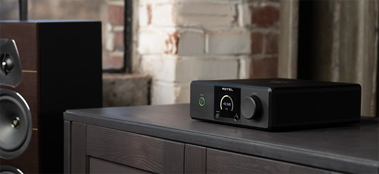 Rotel DX-5 Stereo Integrated Amplifier Black Finish Angle Lifestyle View