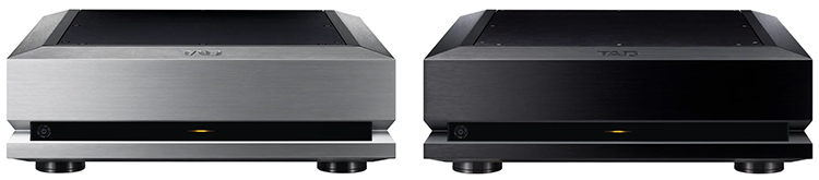 TAD Labs TAD-M1000TX two-channel power amplifier Silver and Black Finishes Front View