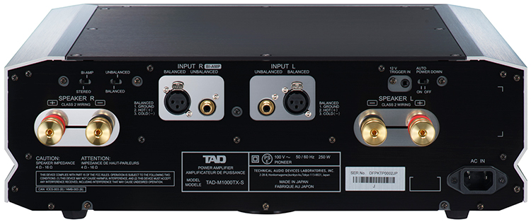 TAD Labs TAD-M1000TX two-channel power amplifier Silver Finish Back View