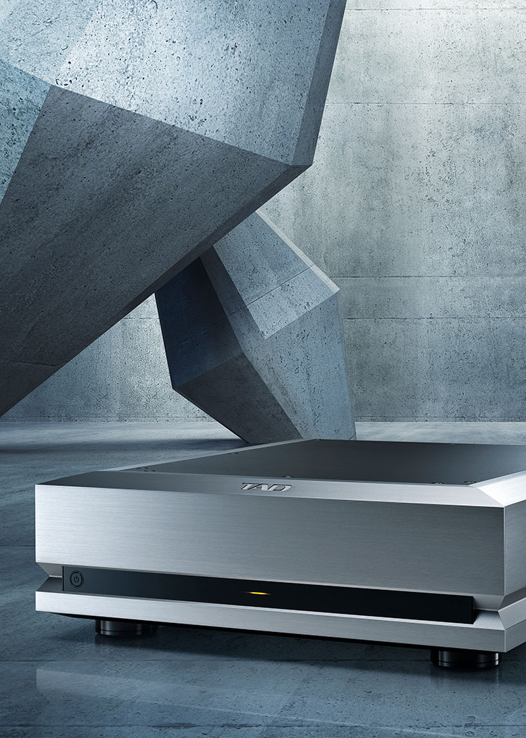 TAD Labs TAD-M1000TX two-channel power amplifier Silver Finish Angle View
