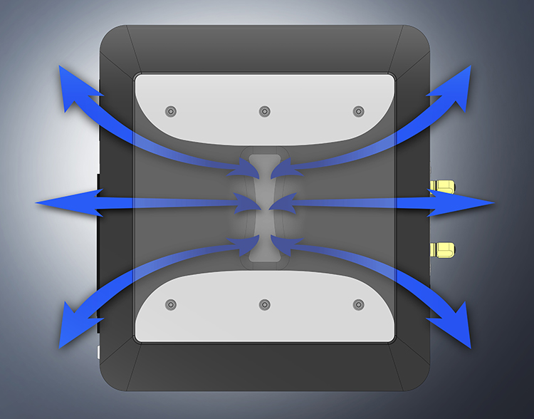 TAD-ME1TX Bookshelf Speaker System Sideport Inward & Outward Bidirectional Flow Diagram Depiction View