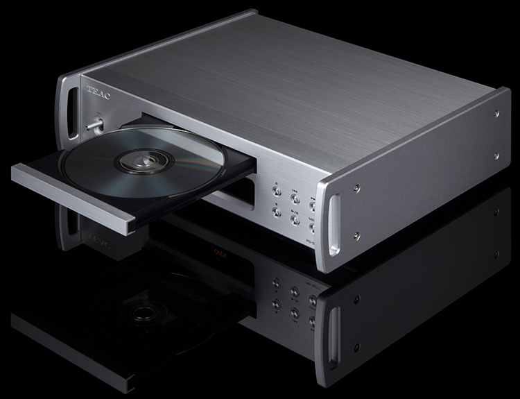 TEAC PD-507T CD Transport Silver Finish Image Tray Open with CD attached View