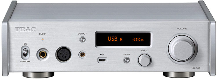 TEAC UD-507 DAC/Preamp/Headphone Amplifier Silver Finish Front View