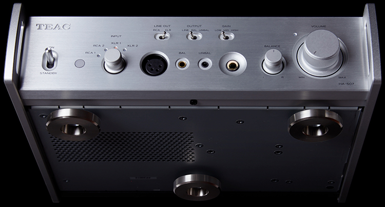 TEAC Reference 500 Series HA-507 Pure Analog Headphone Amplifier/Preamplifier Silver Finish Bottom Foot Base Close-up View