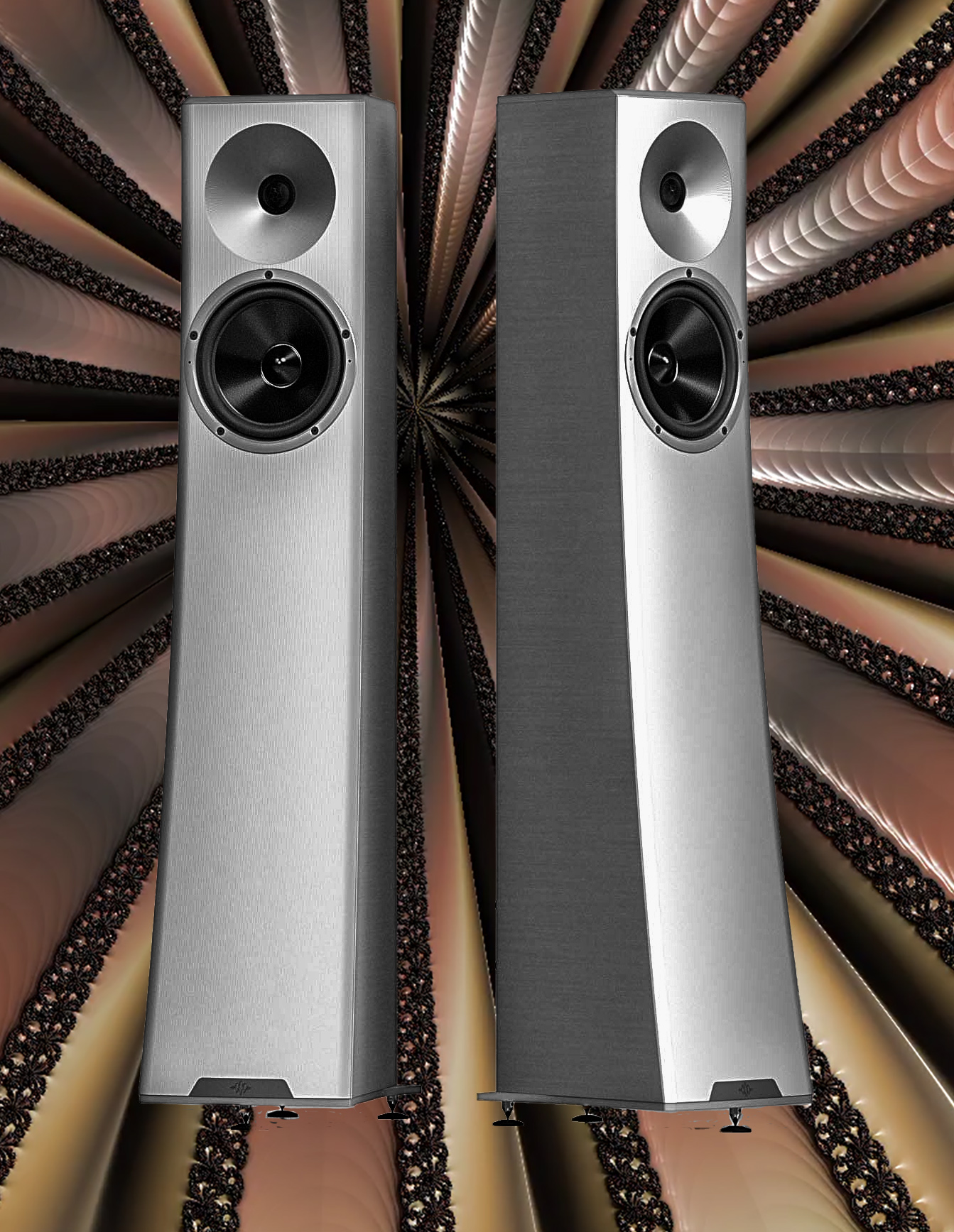 YG Acoustics Carmel 3 Floor-standing Speakers Silver Color Finish Front Angle View YG Acoustics Carmel 3 Floor-standing Speakers Silver Color Finish Front Angle View