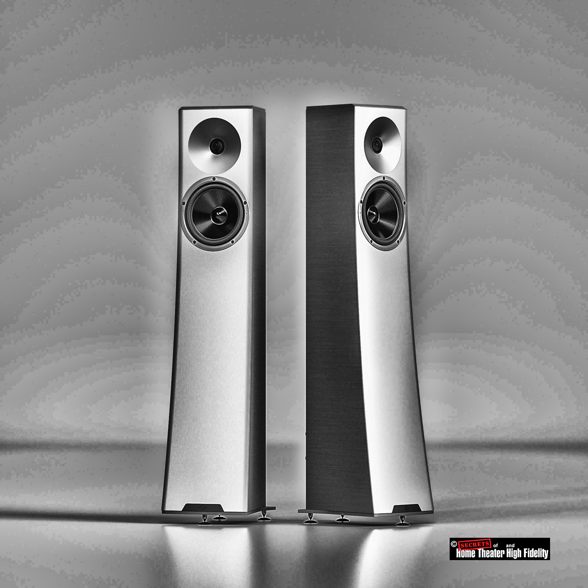Digital black and white illustration rendering of the YG Acoustics Carmel 3 Floor-standing Speakers Silver Color Finish Digital black and white illustration rendering of the YG Acoustics Carmel 3 Floor-standing Speakers Silver Color Finish