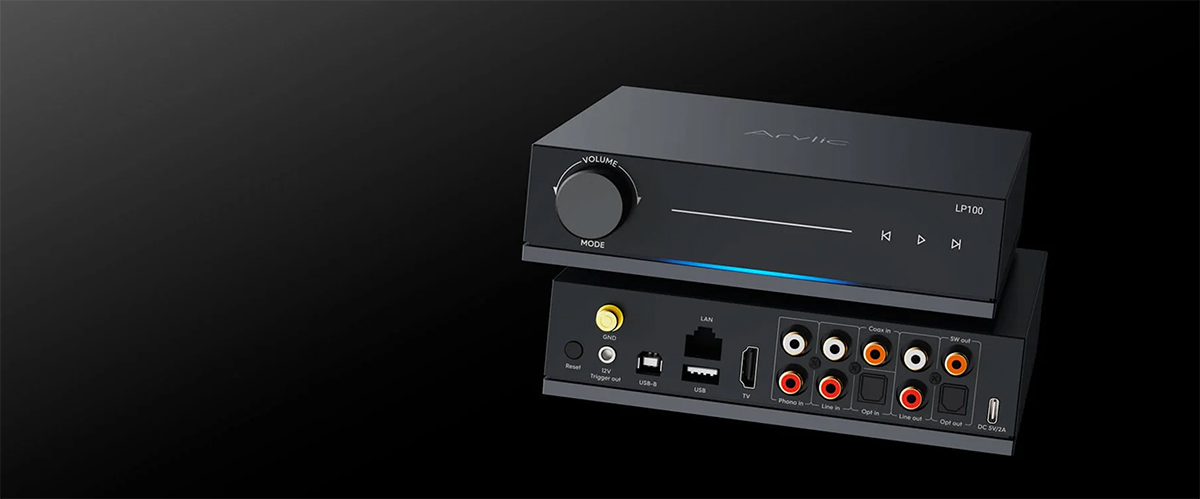 Digital rendering of the Arylic LP100 Wireless Music Streamers Front and Rear View Digital rendering of the Arylic LP100 Wireless Music Streamers Front and Rear View