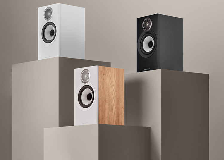 Bowers and Wilkins 607 S3 Bookshelf Speakers White, Oak, and Black Finishes Angle View