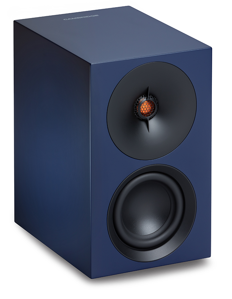 Cambridge Audio L/R S active stereo speaker Blue Color Finish Front Angle View