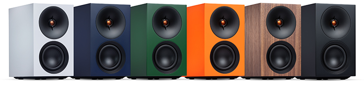 Cambridge Audio L/R X active stereo speakers Black, White, Orange, Blue, Green, and Real Walnut Color Finishes