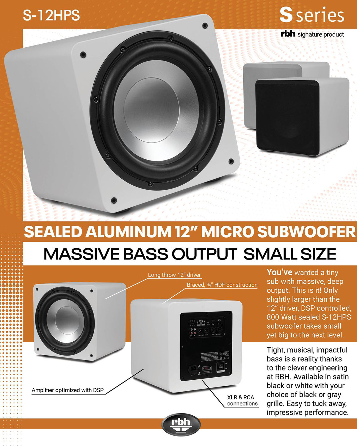 RBH S-12HPS Micro Subwoofer Promotional Marketing Advertisement Details RBH S-12HPS Micro Subwoofer Promotional Marketing Advertisement Details