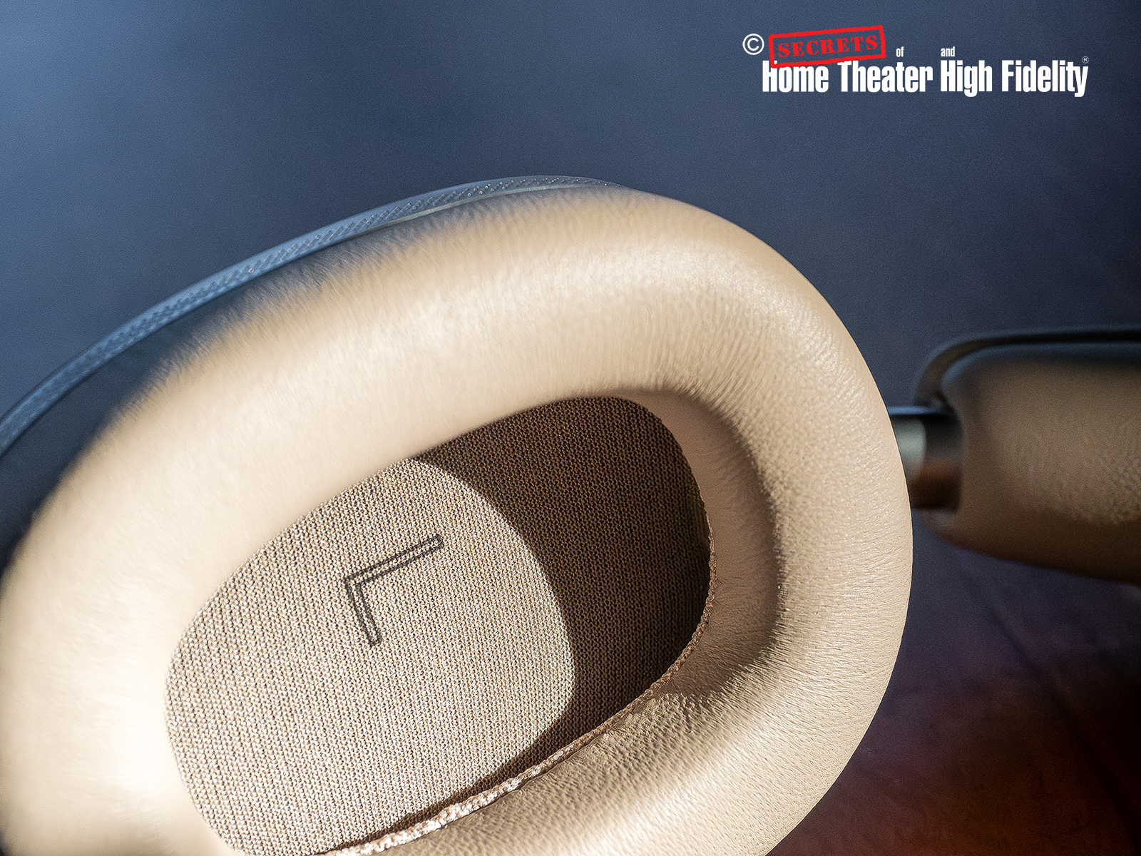 Bowers & Wilkins Px8 S2 Over-Ear Noise-Canceling Headphones Zoomed In Close-up View of the left earcup/earpad Bowers & Wilkins Px8 S2 Over-Ear Noise-Canceling Headphones Zoomed In Close-up View of the left earcup/earpad