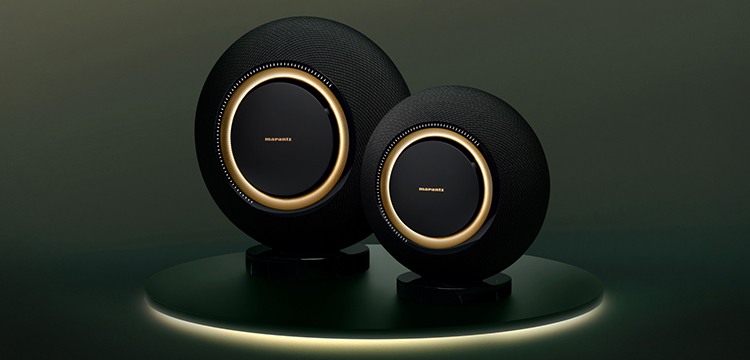 Marantz Grand Horizon and Marantz Horizon Wireless Speakers Midnight Sky Finishes Angle View