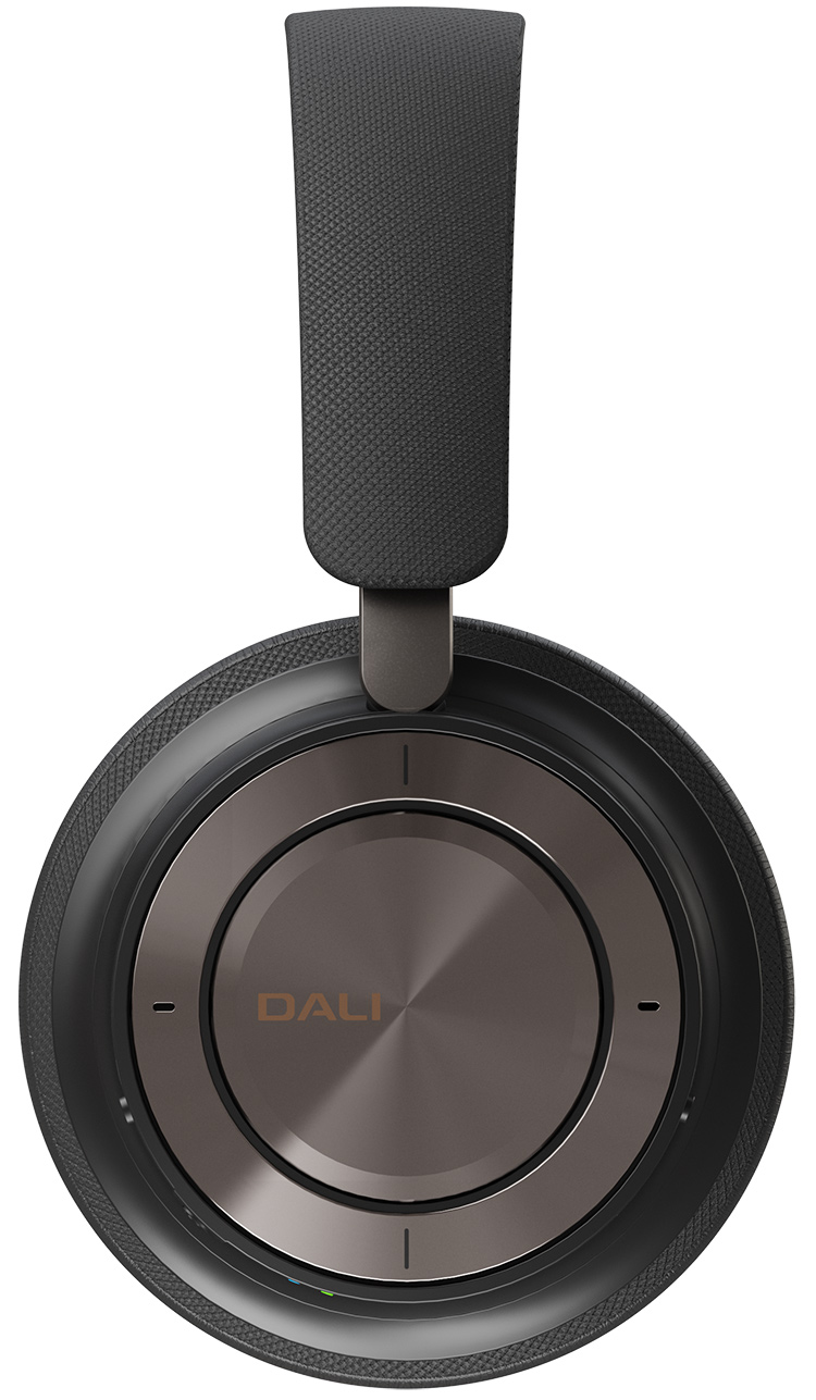 DALI IO-8 Headphone Iron Black Finish One Sided Logo Close-up View