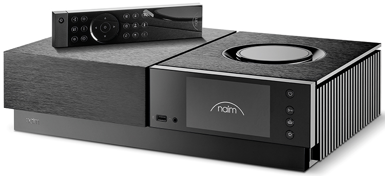 Naim Uniti Nova Power Edition All-In-One Player Angle View with remote on top