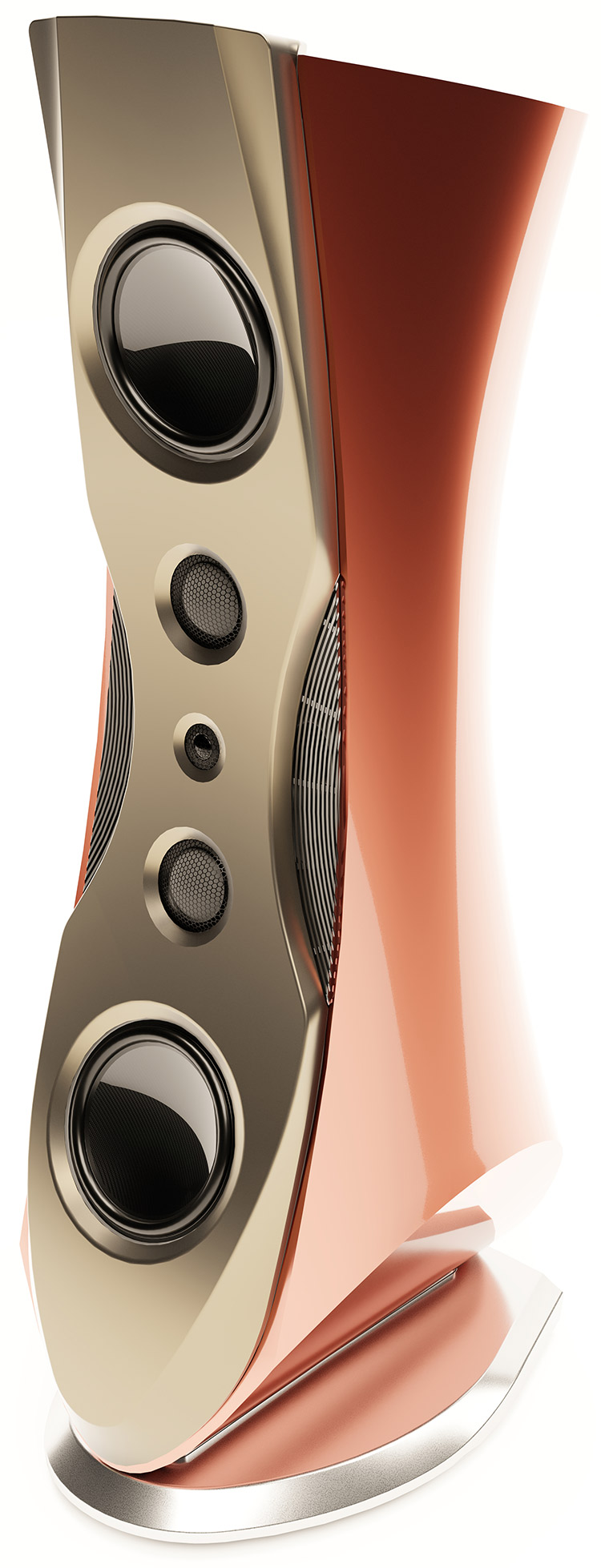 Oneiros three-way floorstanding loudspeaker Intense Rust & Dusk Gold Angle View