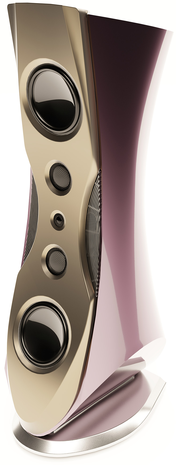 Oneiros three-way floorstanding loudspeaker Midnight Plum & Dusk Gold Angle View