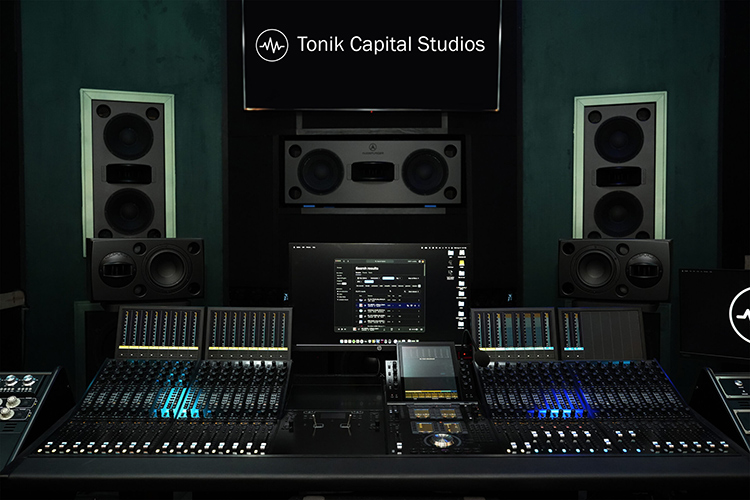 Sound design area view of Tonik Capital Atmos studio, Burbank CA