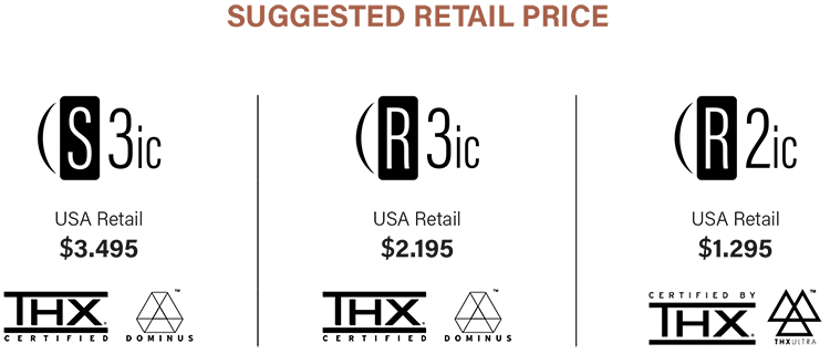 Breakdown of USA Suggested Retail Prices for S3ic, R3ic, and R2ic in-ceiling speaker models
