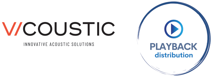VICOUSTIC logo next to the Playback Distribution logo on a white digital background