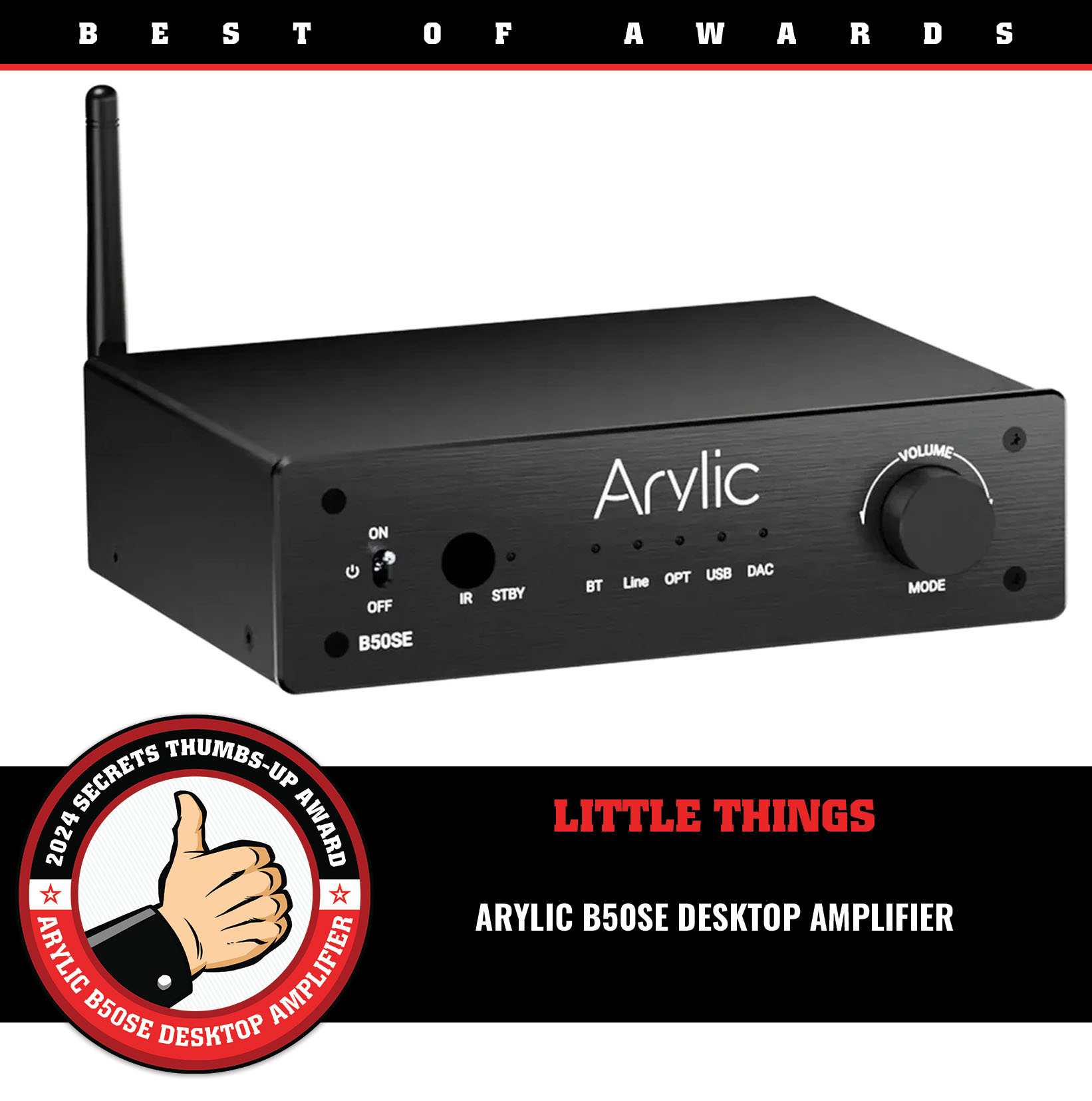 Arylic B50SE Desktop Amplifier Thumbs-Up Award